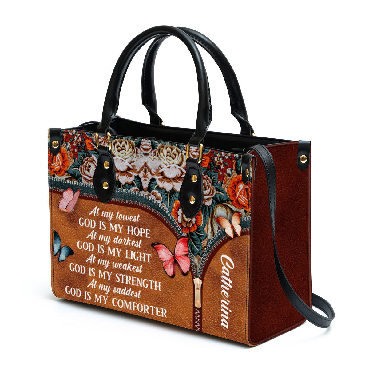 Personalized At My Lowest God Is My Hope Leather Bag - Christian Pu Leather Bags For Women