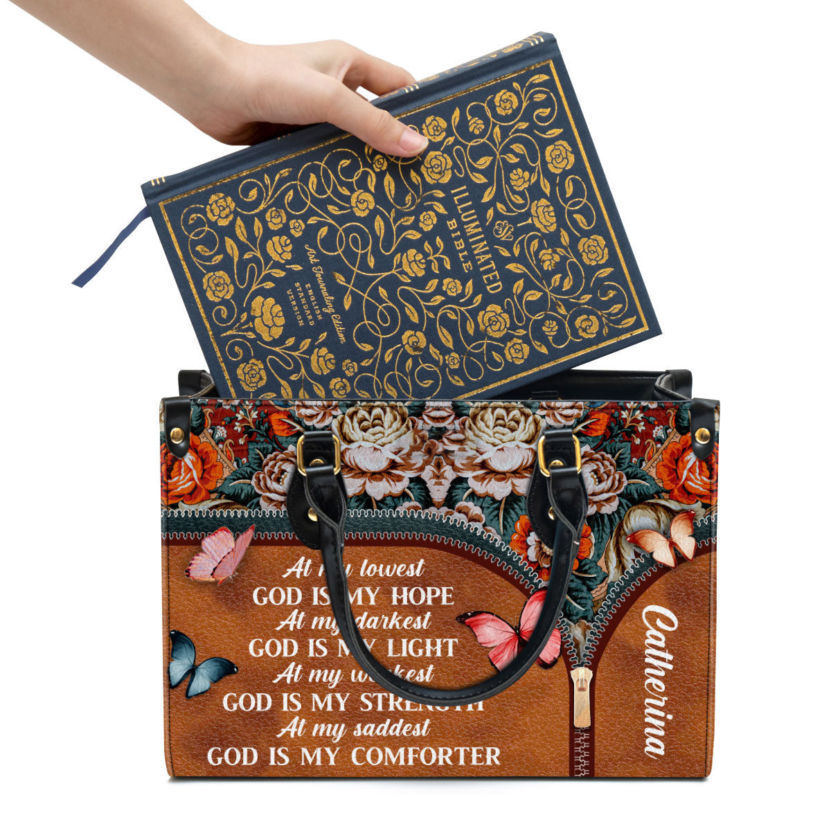 Personalized At My Lowest God Is My Hope Leather Bag - Christian Pu Leather Bags For Women