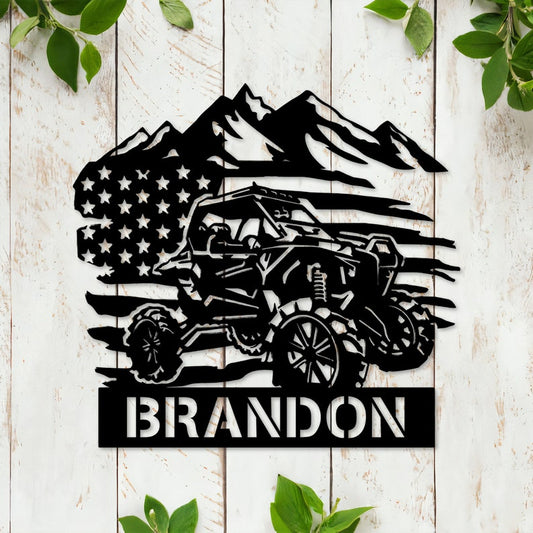 Personalized Atv Metal Wall Art - Personalized  US Flag ATV Metal Sign - ATV Gifts