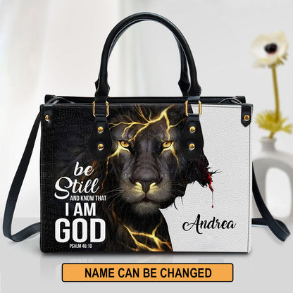 Personalized Be Still And Know That I Am God Lion Leather Bag - Christian Pu Leather Bags For Women