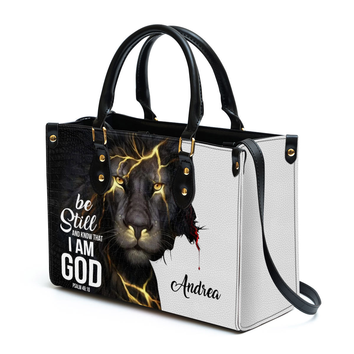 Personalized Be Still And Know That I Am God Lion Leather Bag - Christian Pu Leather Bags For Women