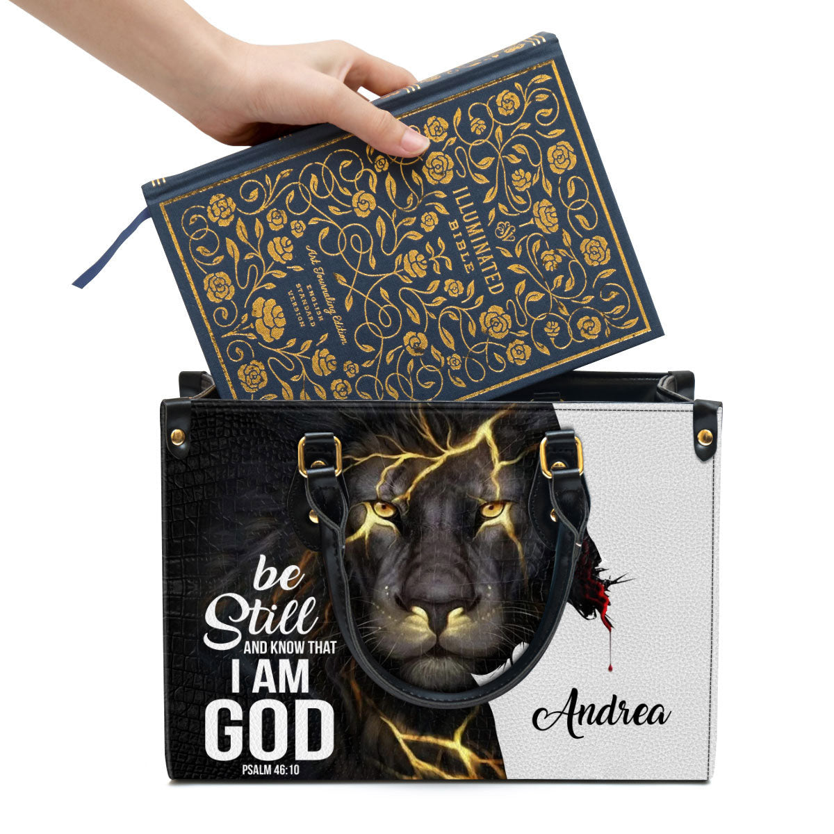 Personalized Be Still And Know That I Am God Lion Leather Bag - Christian Pu Leather Bags For Women