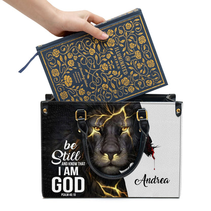 Personalized Be Still And Know That I Am God Lion Leather Bag - Christian Pu Leather Bags For Women