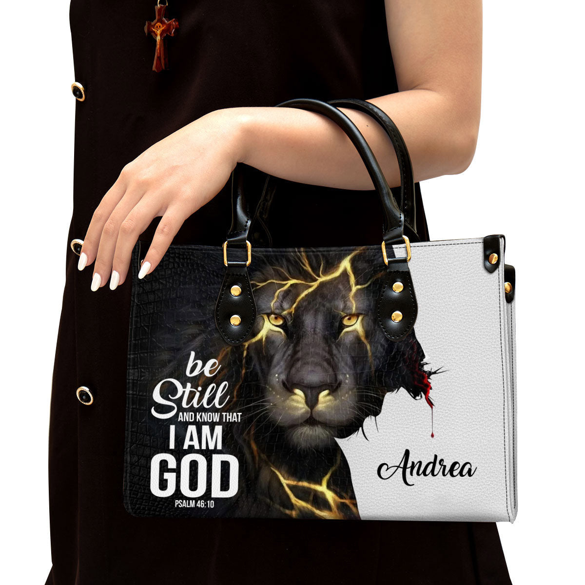 Personalized Be Still And Know That I Am God Lion Leather Bag - Christian Pu Leather Bags For Women