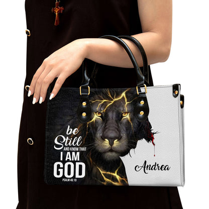 Personalized Be Still And Know That I Am God Lion Leather Bag - Christian Pu Leather Bags For Women