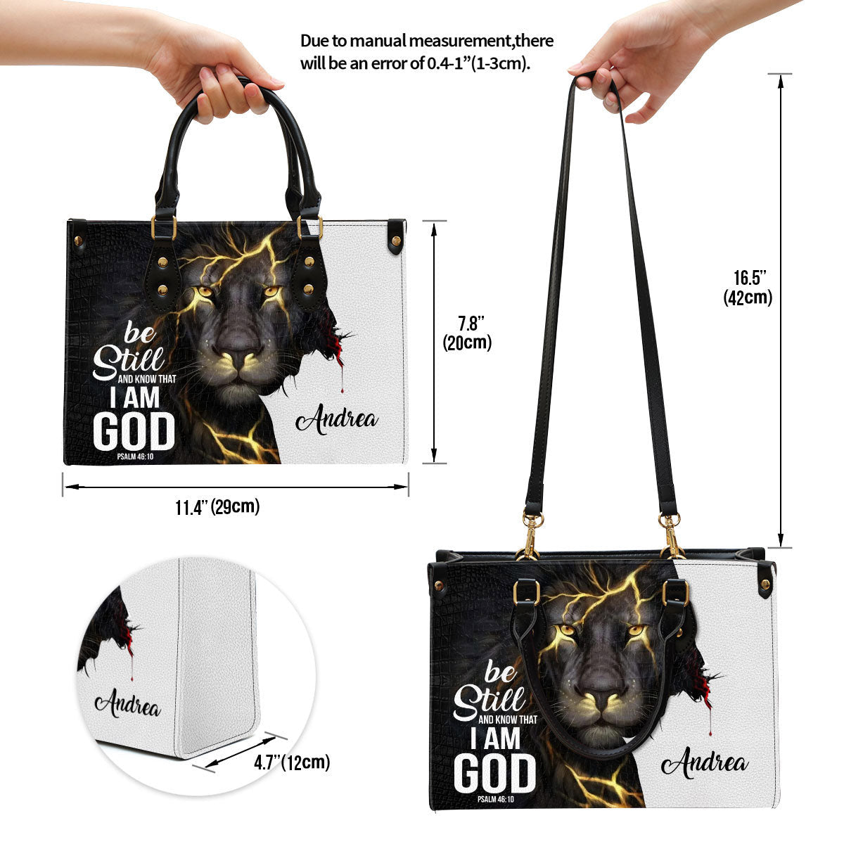 Personalized Be Still And Know That I Am God Lion Leather Bag - Christian Pu Leather Bags For Women