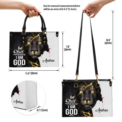 Personalized Be Still And Know That I Am God Lion Leather Bag - Christian Pu Leather Bags For Women