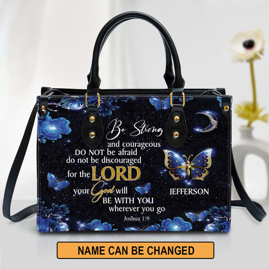 Personalized Be Strong And Courageous Leather Bag - Christian Pu Leather Bags For Women