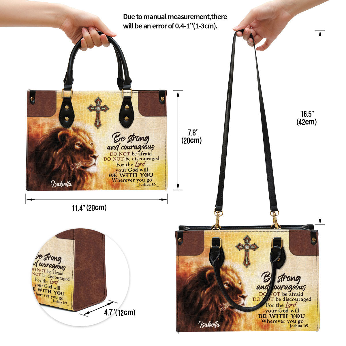 Personalized Be Strong And Courageous Unique Lion Leather Bag - Christian Pu Leather Bags For Women