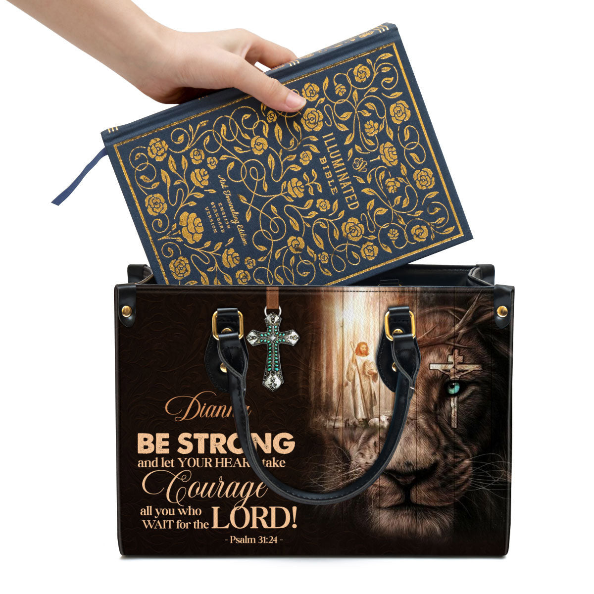 Personalized Be Strong And Let Your Heart Take Courage Unique Leather Bag - Christian Pu Leather Bags For Women