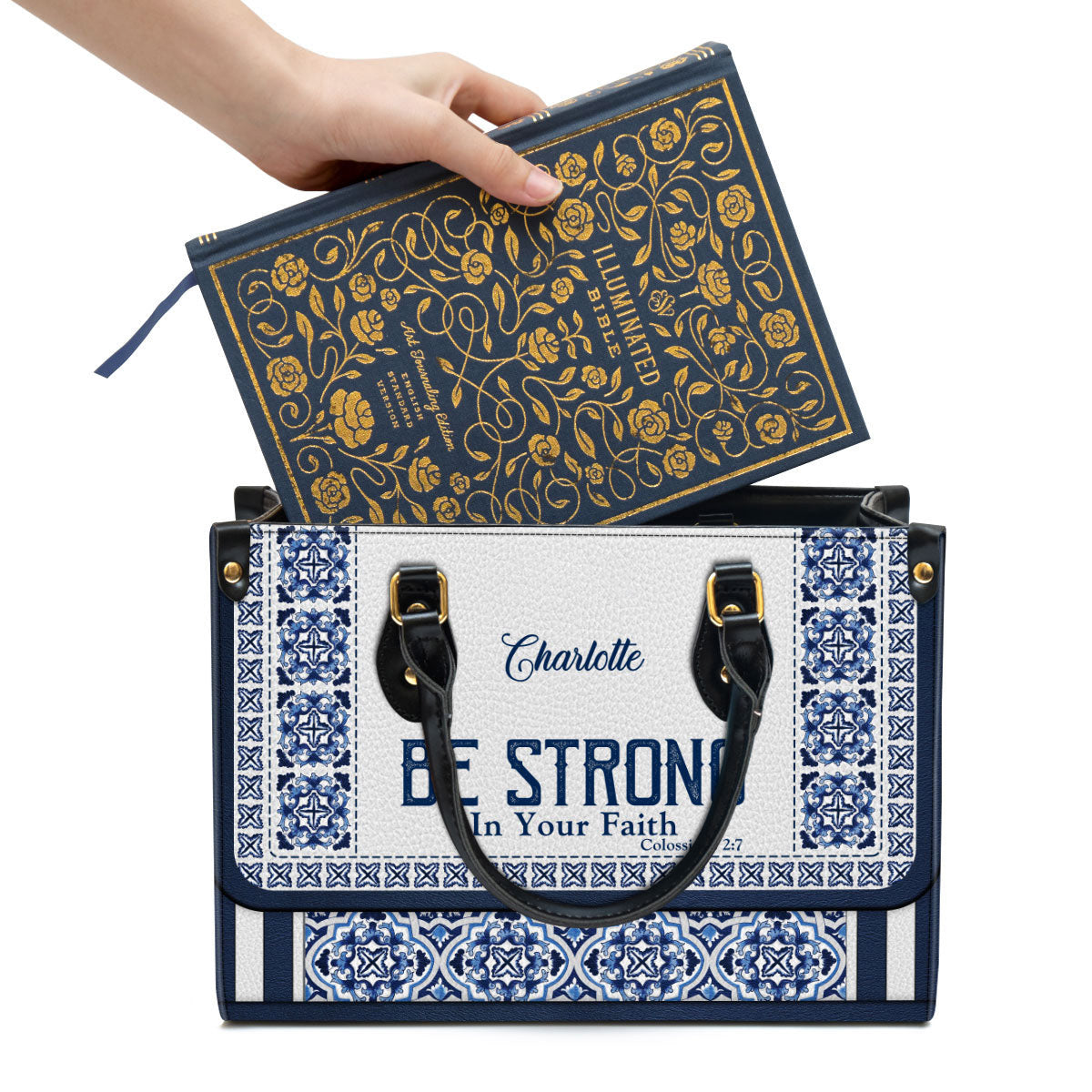 Personalized Be Strong In Your Faith Unique Leather Bag - Christian Pu Leather Bags For Women