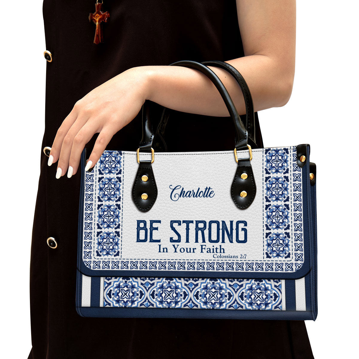 Personalized Be Strong In Your Faith Unique Leather Bag - Christian Pu Leather Bags For Women