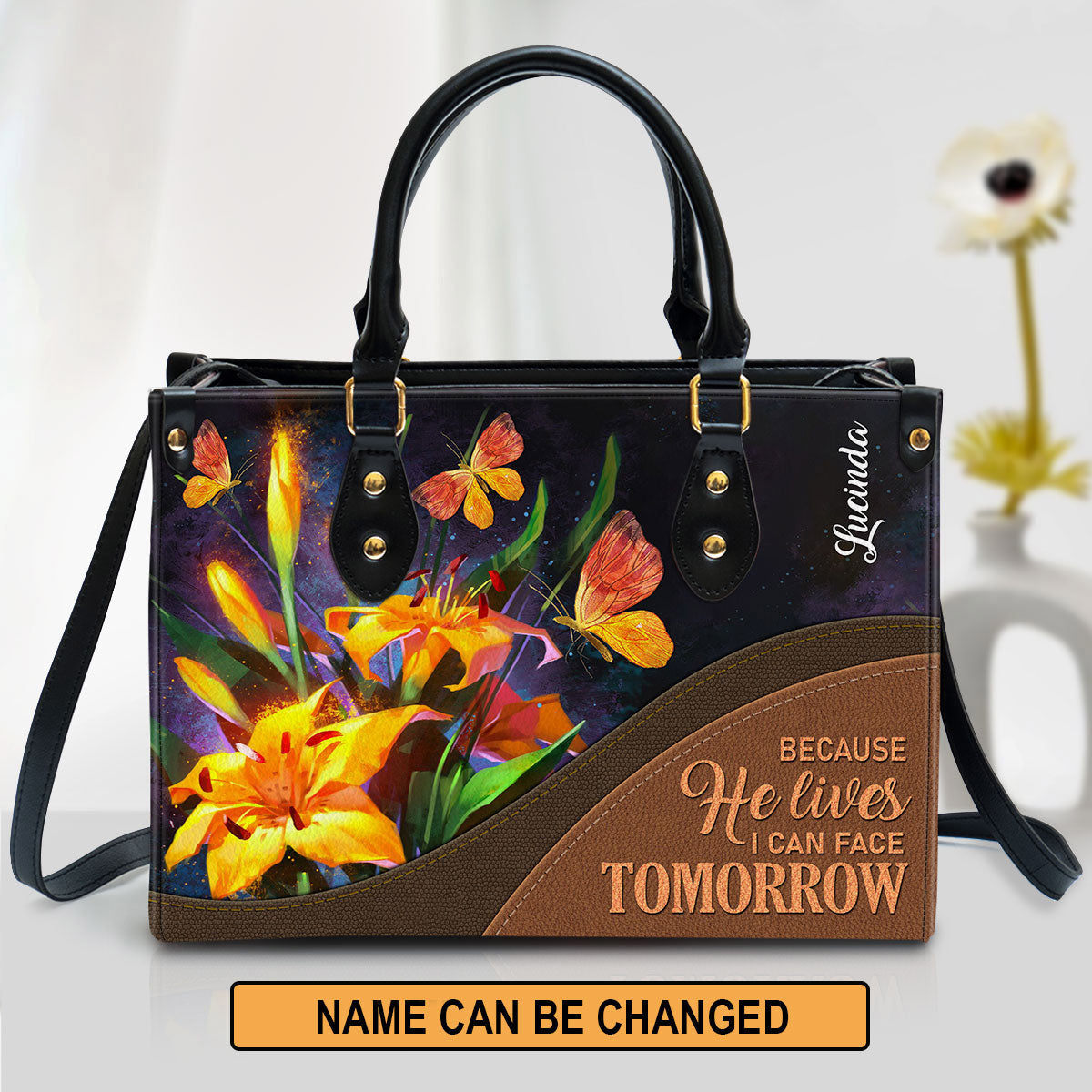 Personalized Because He Lives I Can Face Tomorrow Pretty Leather Bag - Christian Pu Leather Bags For Women