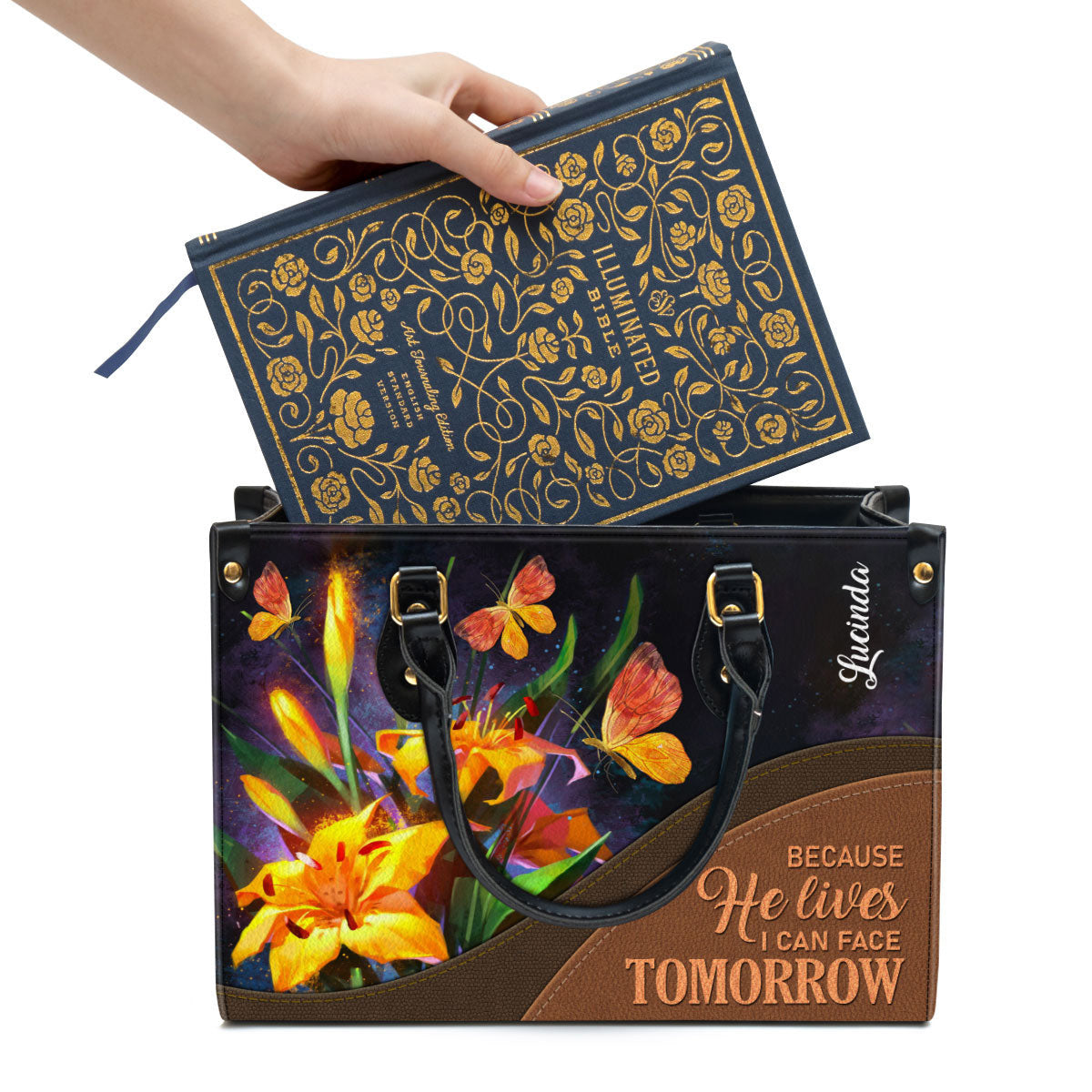 Personalized Because He Lives I Can Face Tomorrow Pretty Leather Bag - Christian Pu Leather Bags For Women