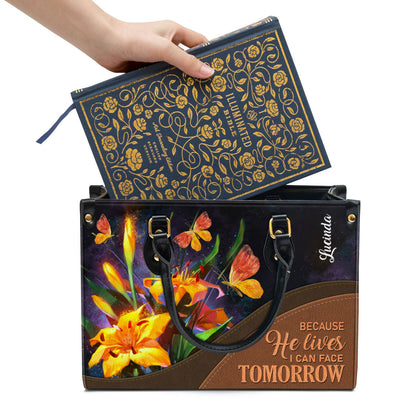 Personalized Because He Lives I Can Face Tomorrow Pretty Leather Bag - Christian Pu Leather Bags For Women