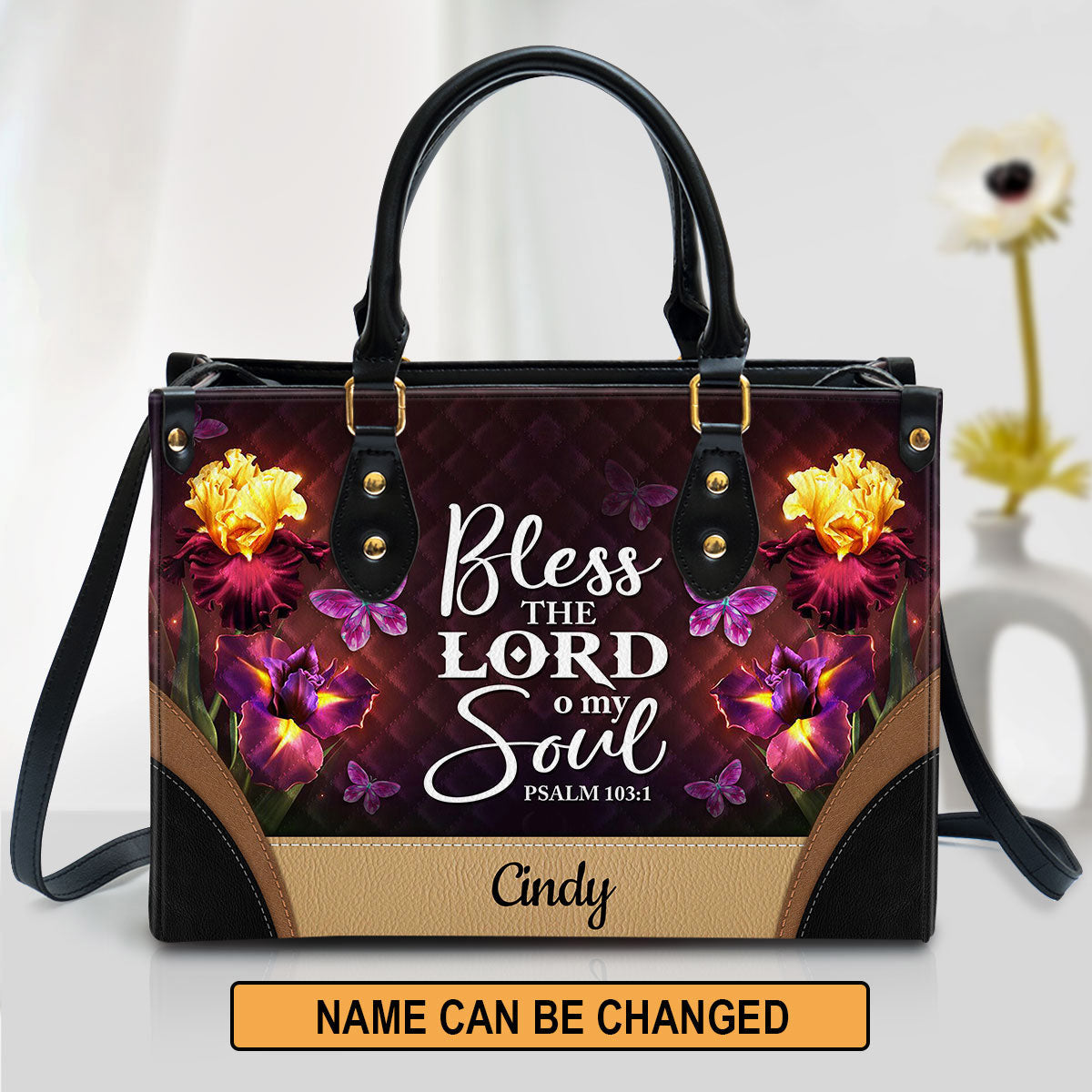 Personalized Bless The Lord O My Soul Pretty Butterfly Leather Bag - Christian Pu Leather Bags For Women