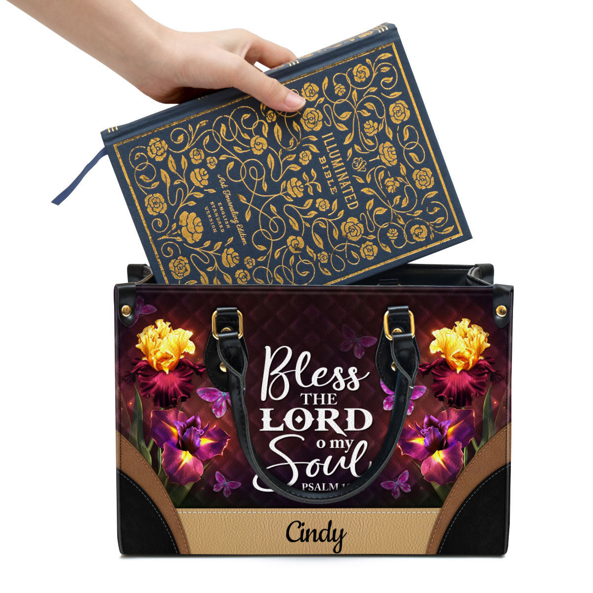 Personalized Bless The Lord O My Soul Pretty Butterfly Leather Bag - Christian Pu Leather Bags For Women