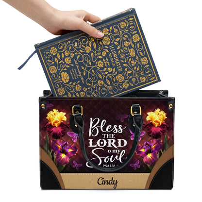 Personalized Bless The Lord O My Soul Pretty Butterfly Leather Bag - Christian Pu Leather Bags For Women