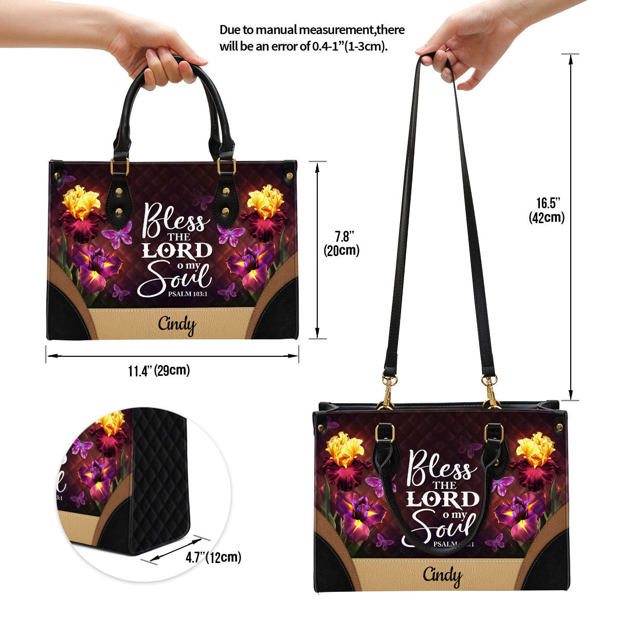 Personalized Bless The Lord O My Soul Pretty Butterfly Leather Bag - Christian Pu Leather Bags For Women