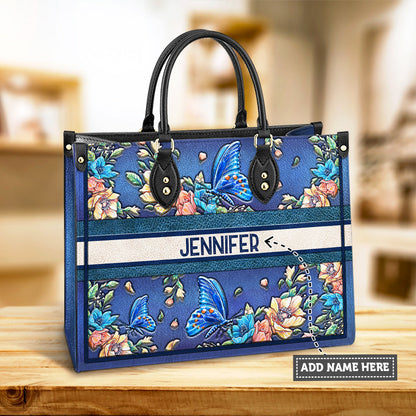 Personalized Butterfly Colorful Flower Leather Bag - Women's Pu Leather Bag - Best Mother's Day Gifts