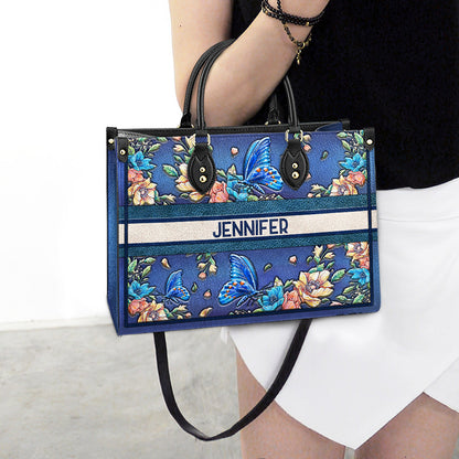 Personalized Butterfly Colorful Flower Leather Bag - Women's Pu Leather Bag - Best Mother's Day Gifts