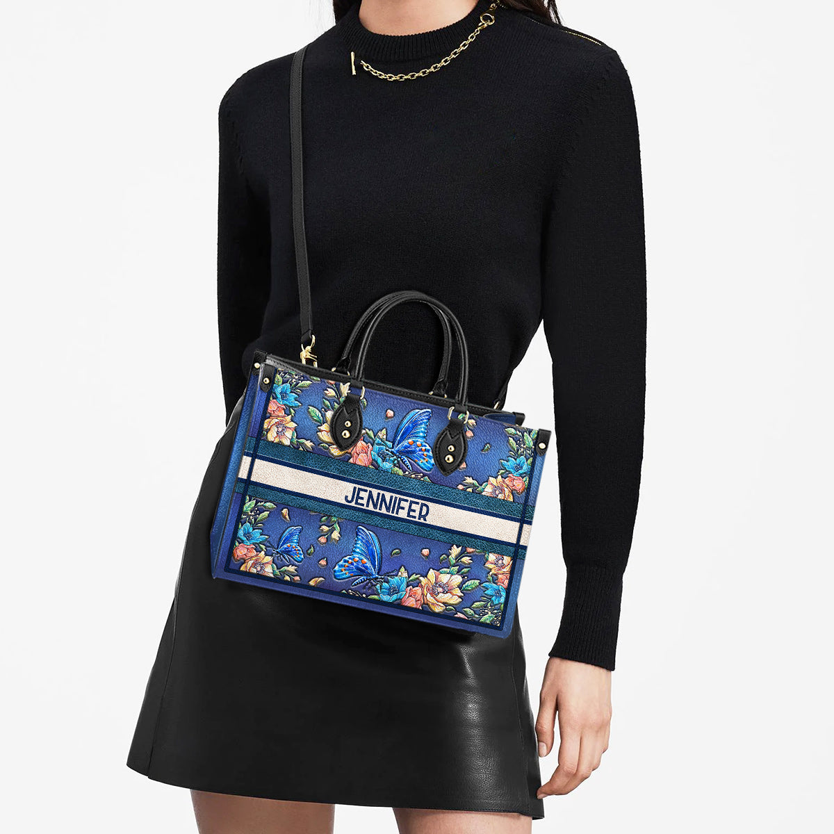 Personalized Butterfly Colorful Flower Leather Bag - Women's Pu Leather Bag - Best Mother's Day Gifts