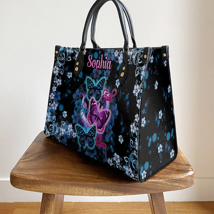 Personalized Butterfly Faith Hope Love Purple Leather Bag - Women's Pu Leather Bag - Best Mother's Day Gifts