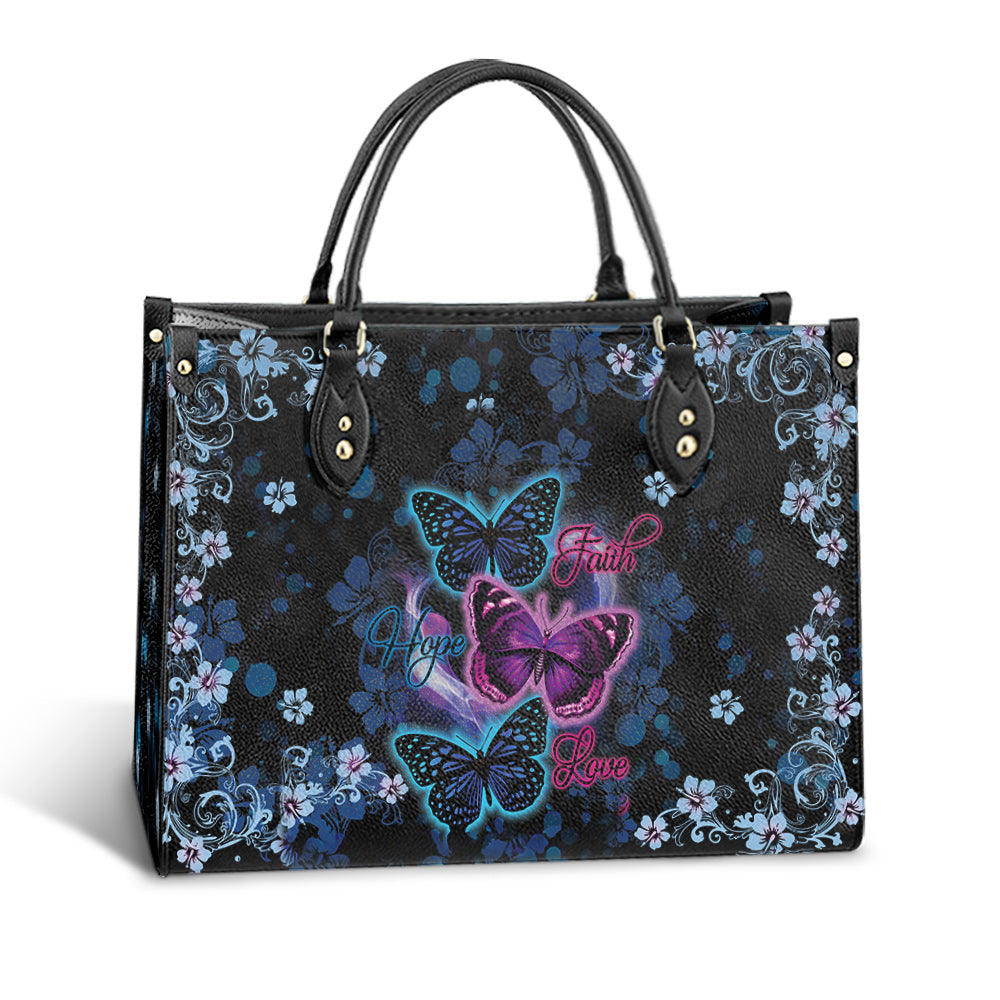 Personalized Butterfly Faith Hope Love Purple Leather Bag - Women's Pu Leather Bag - Best Mother's Day Gifts