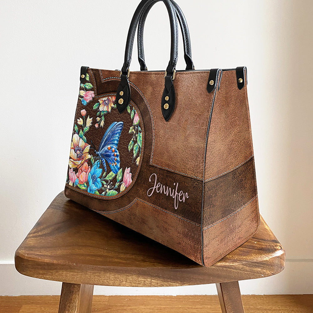 Personalized Butterfly Flower Leather Bag - Women's Pu Leather Bag - Best Mother's Day Gifts