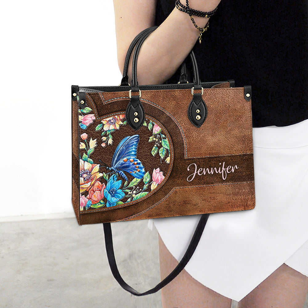 Personalized Butterfly Flower Leather Bag - Women's Pu Leather Bag - Best Mother's Day Gifts