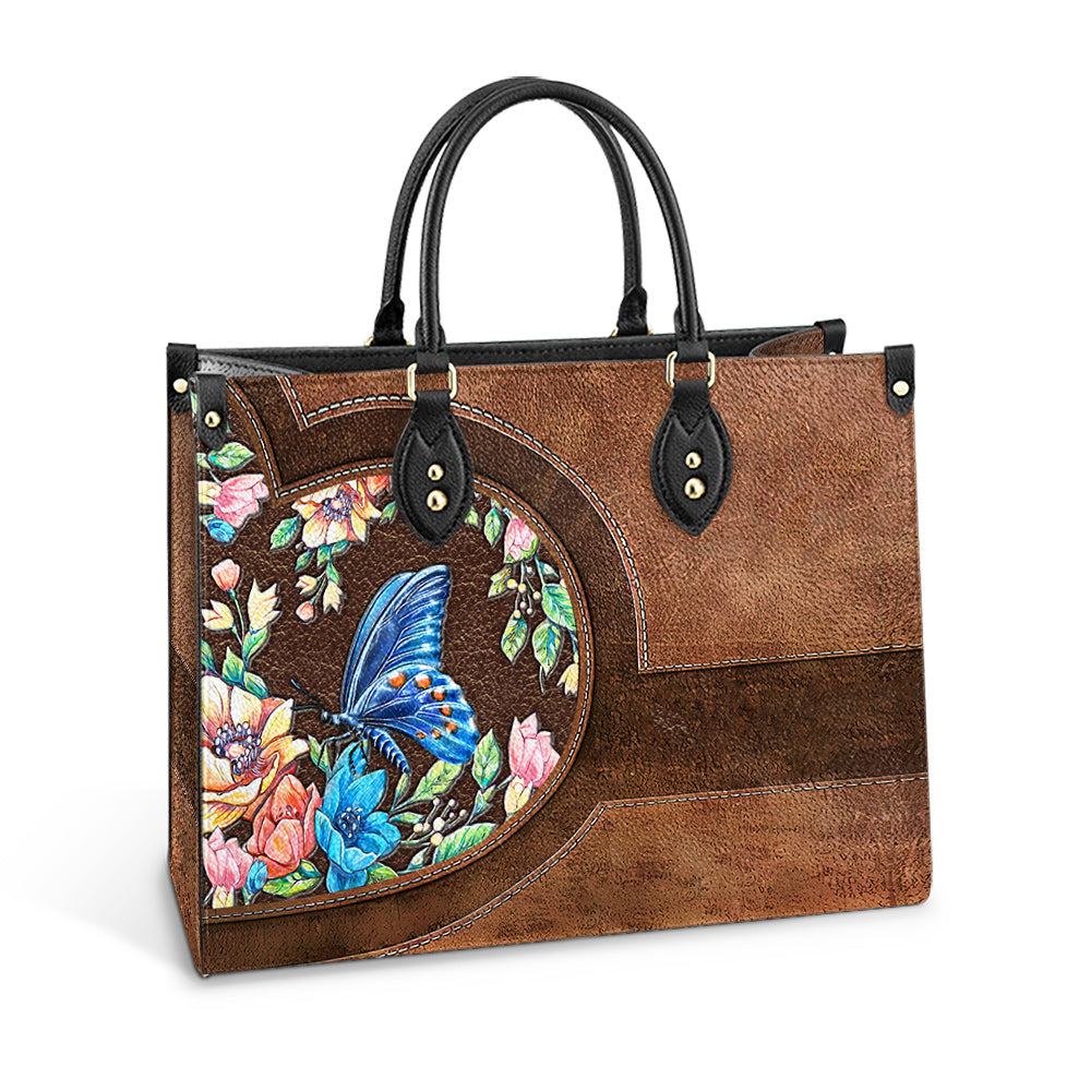 Personalized Butterfly Flower Leather Bag - Women's Pu Leather Bag - Best Mother's Day Gifts