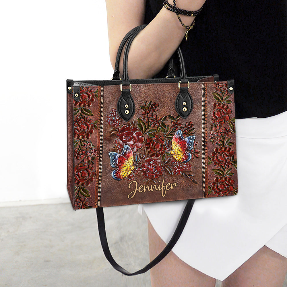 Personalized Butterfly Gorgeous Flower Leather Bag - Women's Pu Leather Bag - Best Mother's Day Gifts