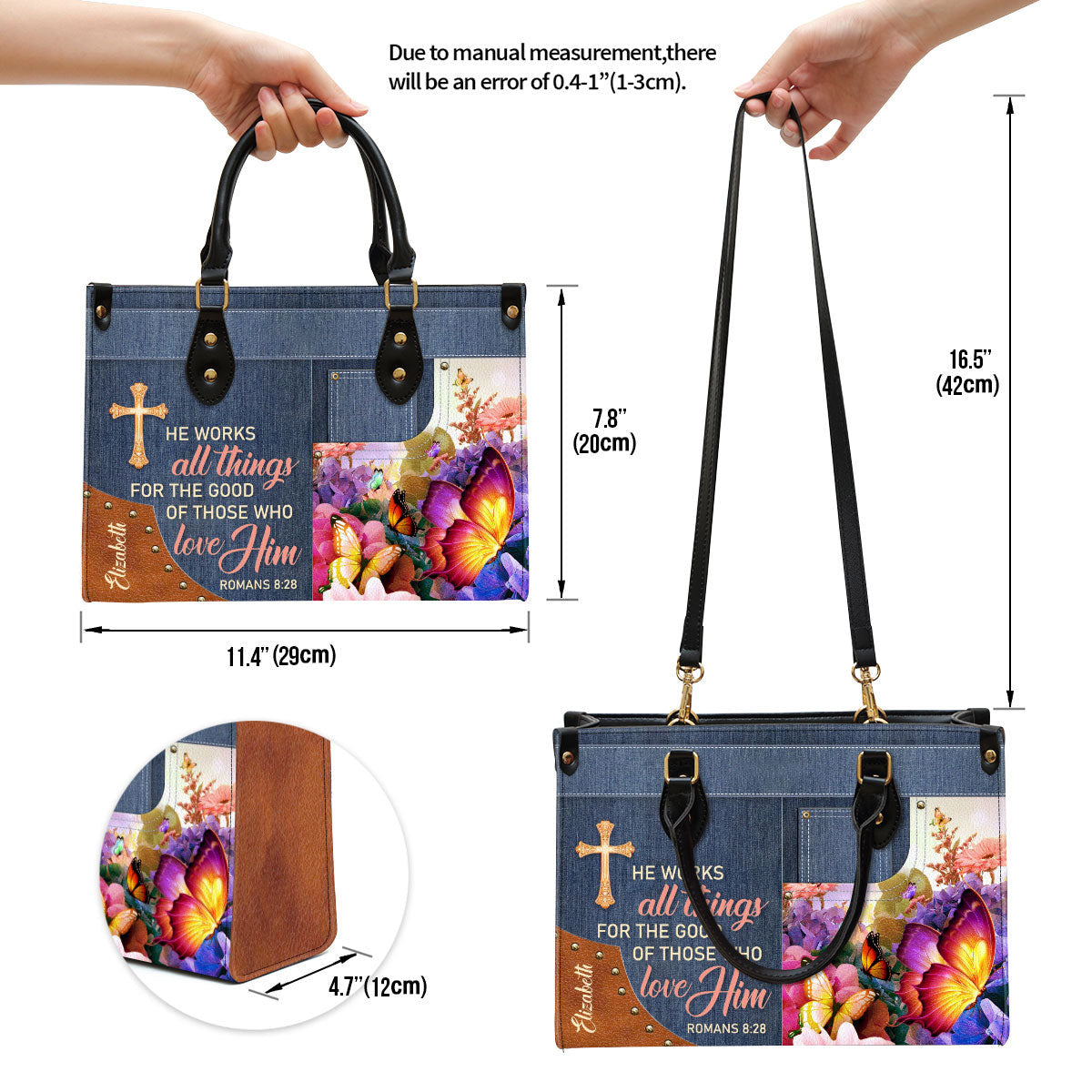 Personalized Butterfly He Works All Things For The Good Of Those Who Love Leather Bag - Christian Pu Leather Bags For Women