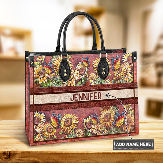 Personalized Butterfly Sunflower Leather Bag - Women's Pu Leather Bag - Best Mother's Day Gifts