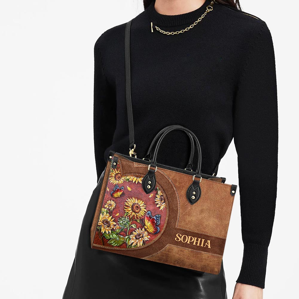 Personalized Butterfly Sunflower Lover Leather Bag - Women's Pu Leather Bag - Best Mother's Day Gifts