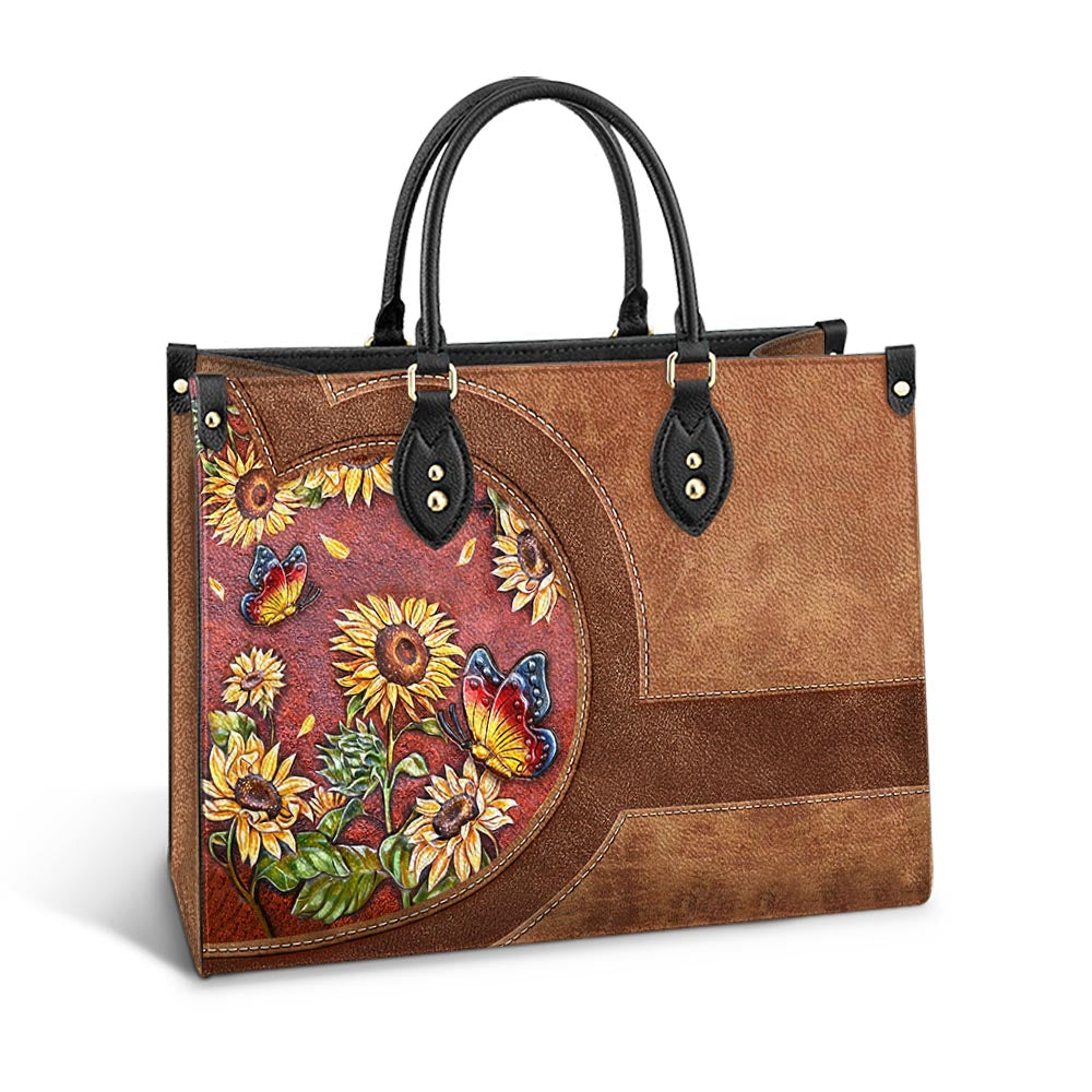 Personalized Butterfly Sunflower Lover Leather Bag - Women's Pu Leather Bag - Best Mother's Day Gifts