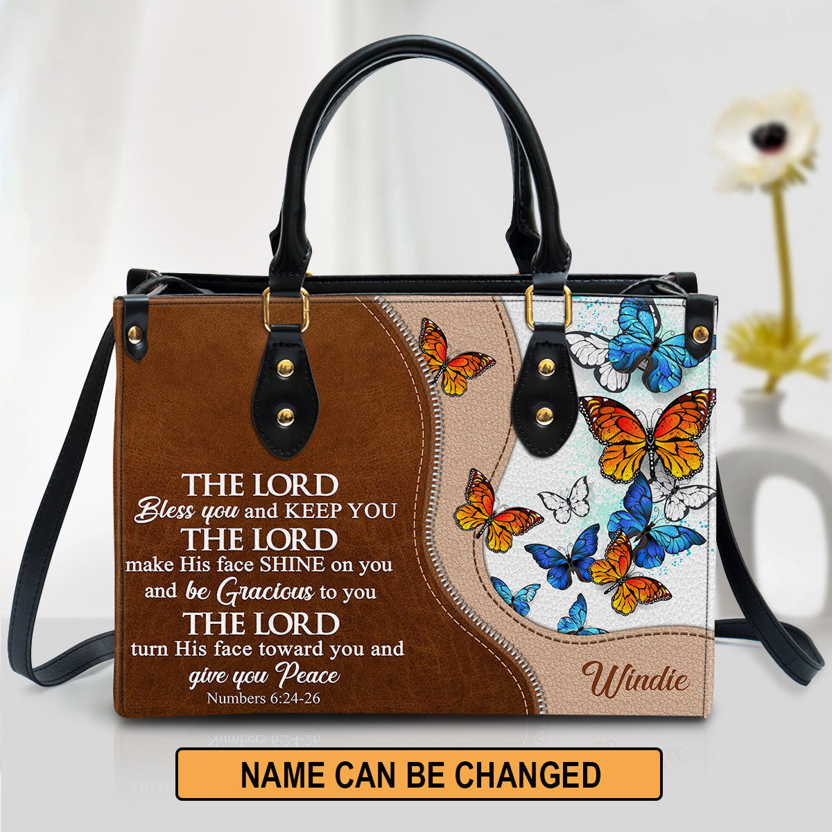 Personalized Butterfly The Lord Bless You And Keep You Leather Bag - Christian Pu Leather Bags For Women