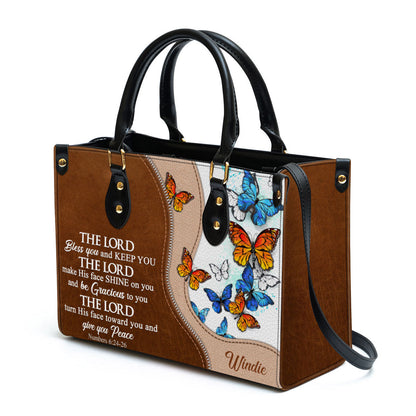Personalized Butterfly The Lord Bless You And Keep You Leather Bag - Christian Pu Leather Bags For Women