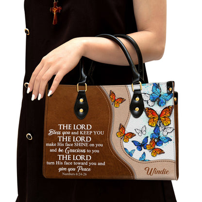 Personalized Butterfly The Lord Bless You And Keep You Leather Bag - Christian Pu Leather Bags For Women