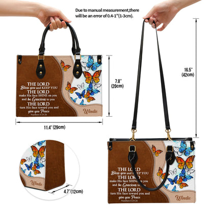 Personalized Butterfly The Lord Bless You And Keep You Leather Bag - Christian Pu Leather Bags For Women