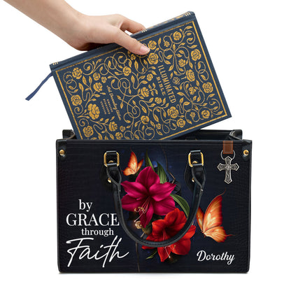 Personalized By Grace Through Faith Leather Bag - Christian Pu Leather Bags For Women