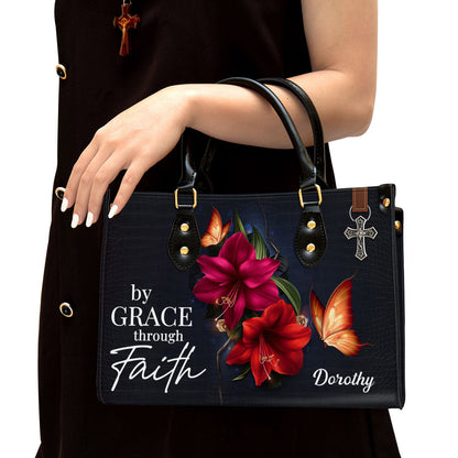 Personalized By Grace Through Faith Leather Bag - Christian Pu Leather Bags For Women