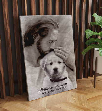 Personalized Canvas For The Loss Of Dog - Safe In God's Hand - Custom Photo, Name And Date