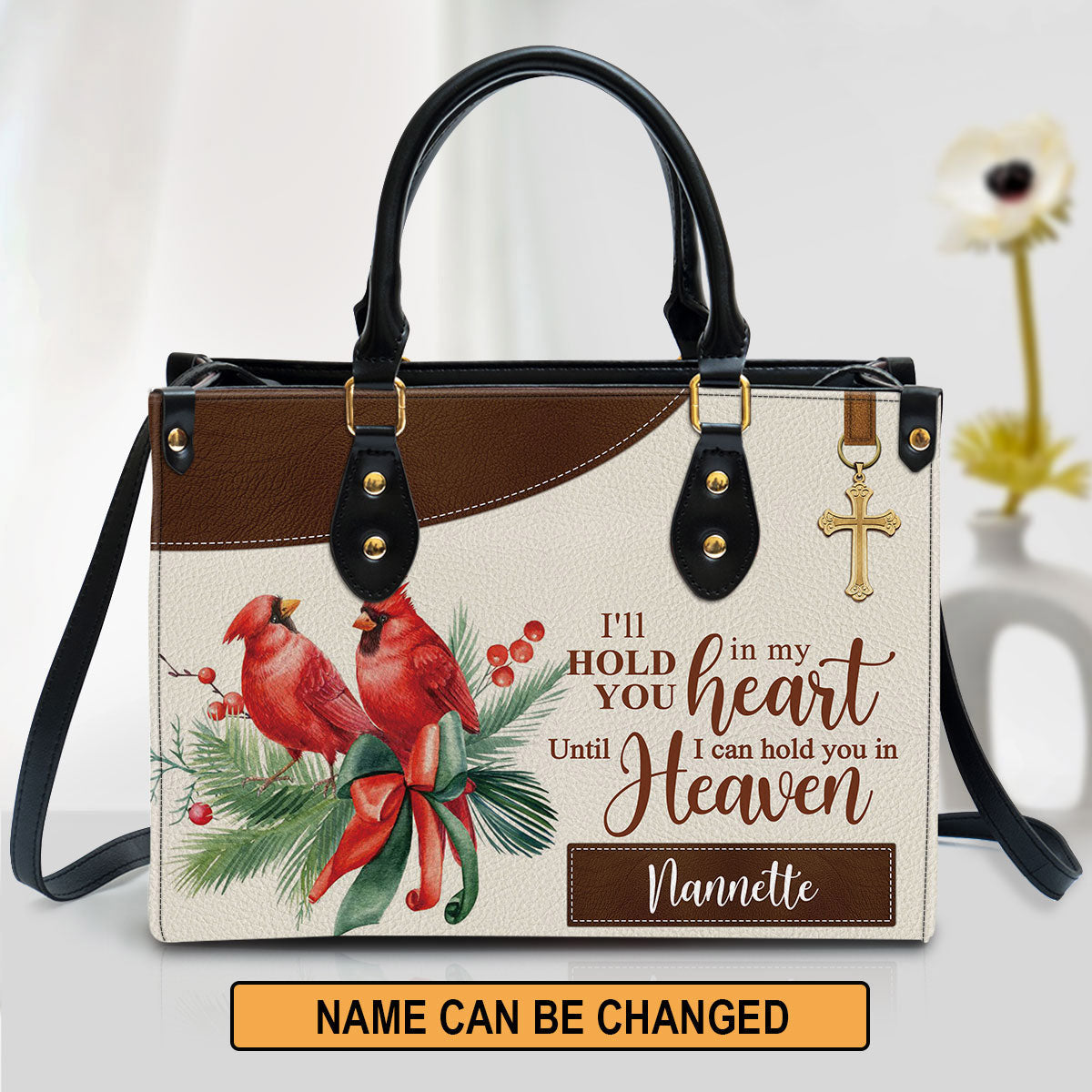 Personalized Cardinal Bird Leather Handbag - I‘ll Hold You In My Heart Leather Bag - Gifts For Women Of God
