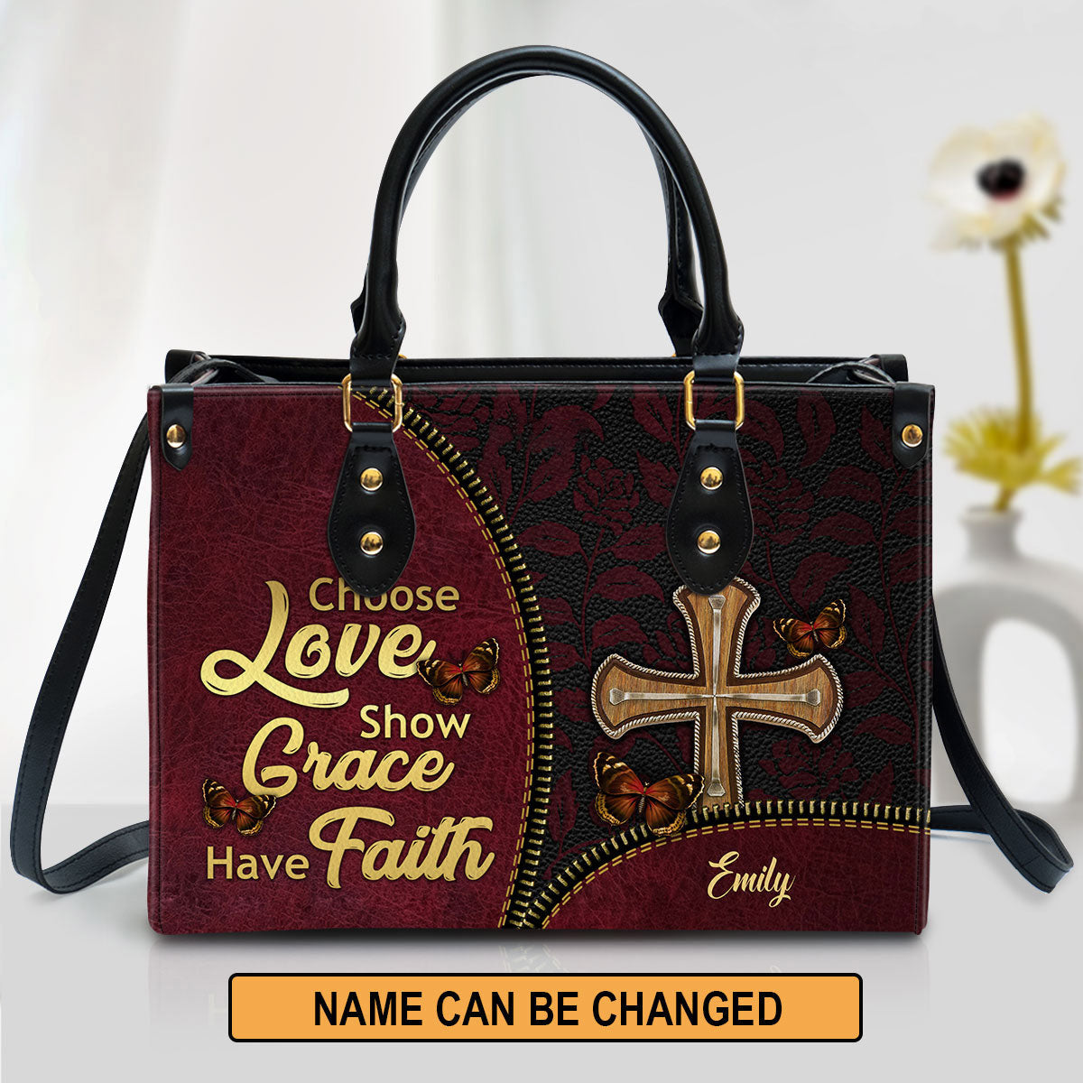 Personalized Choose Love Show Grace Have Faith Must Have Butterfly Leather Bag - Christian Pu Leather Bags For Women
