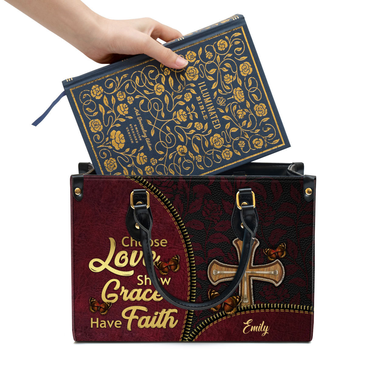 Personalized Choose Love Show Grace Have Faith Must Have Butterfly Leather Bag - Christian Pu Leather Bags For Women