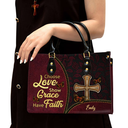Personalized Choose Love Show Grace Have Faith Must Have Butterfly Leather Bag - Christian Pu Leather Bags For Women