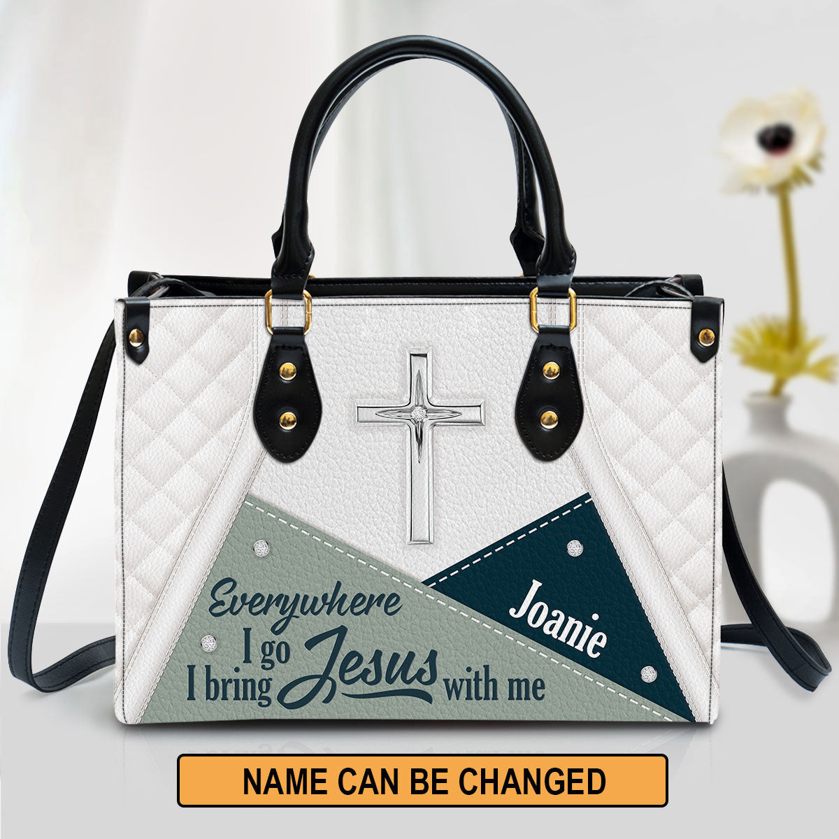 Personalized Christian Butterfly Leather Handbag - Everywhere I Go I Bring Jesus With Me Leather Bag - Gifts For Women Of God