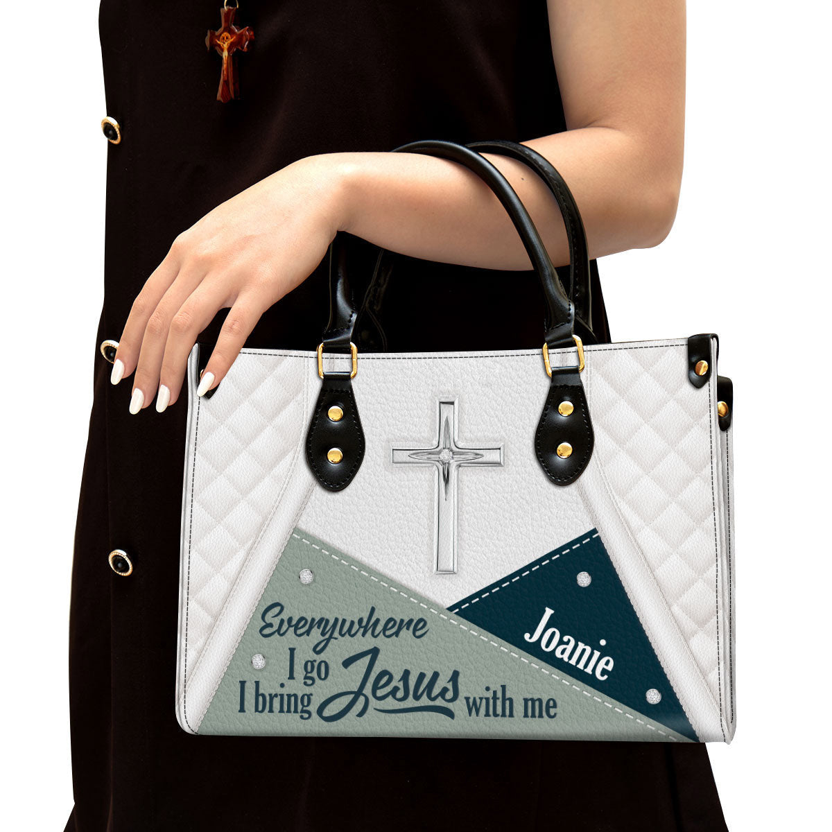 Personalized Christian Butterfly Leather Handbag - Everywhere I Go I Bring Jesus With Me Leather Bag - Gifts For Women Of God