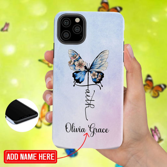 Personalized Christian Gifts Butterfly Faith Cross Custom Phone Case - Inspirational Bible Scripture iPhone Cases